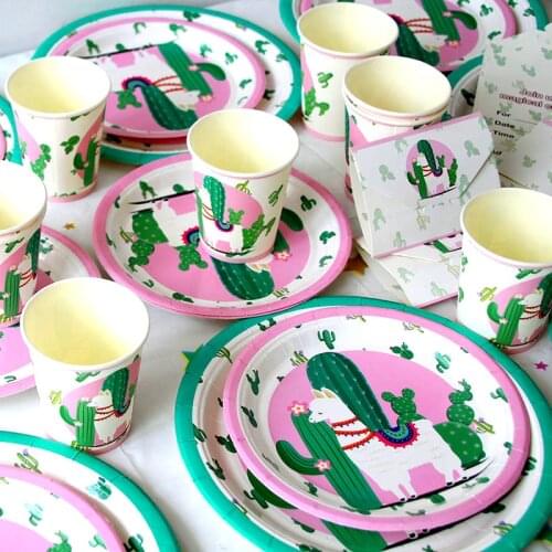 Mexican Cactus Llama Alpaca Party Decoration Paper Cup Plate Background Final Fiesta Baby Shower Balloons Kids Birthday Supplies
