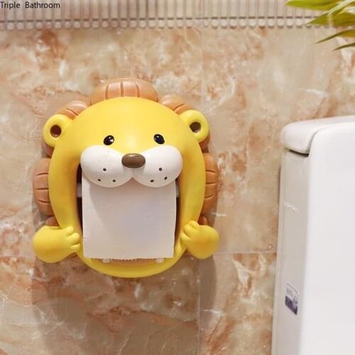 1pc Cute Cartoon Animal Shape Resin Napkin Holder Wall-mounted Punch-free Toilet Paper Holder Kitchen Bathroom Accessories