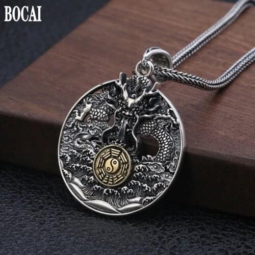 New 100% real s925 pure silver pop jewelry engraved Thai silver pendant man Jiugong gossip Tenglong pendant mans pendant