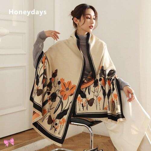 New Classic Floral Design Cashmere Scarf Luxurious Geometric Print Cotton Shawl Lady Wraps Tassel Scarves Pashmina Thick Blanket