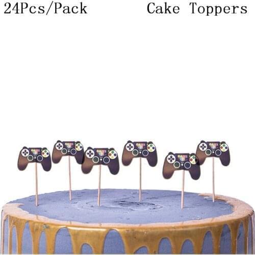 New product Handle game24PCS Cartoon Baby Boy Cupcake Topper Baby Shower Boys Kids Birthday Party Cake Decorations