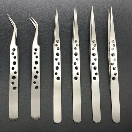 OKAYLASH Hallow Eyelash Extension Tweezers Anti-static Curved Straight Tip Precision Stainless Steel Clip For Grafting Lashes