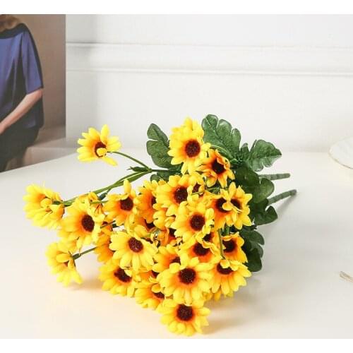 New Small Fresh Simulation Sunflower Small Sun Flower Balcony Fence Decoration Shooting Props Silk Fabric Fake Flower