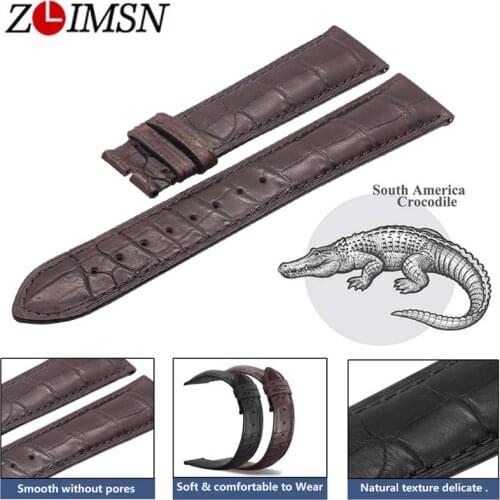 ZLIMSN Double Alligator Leather Strap Black Brown Watch Band Size 18mm 20mm 22mm for Mens Women Luxury Crocodile Watchband