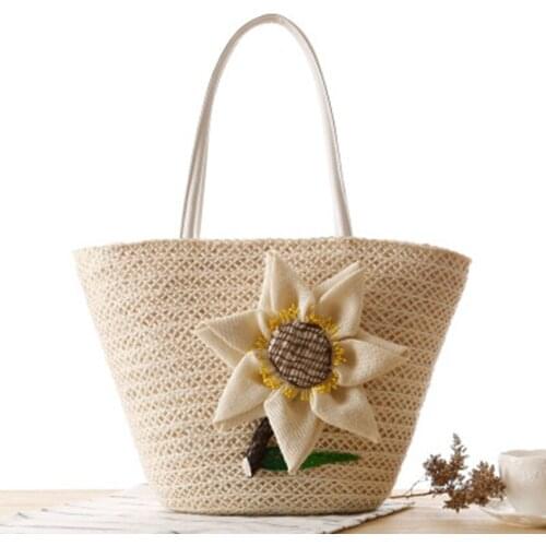 Retro fashion new pastoral wind grass knit bag shoulder cannabis flower woven bag beach holiday leisure bag