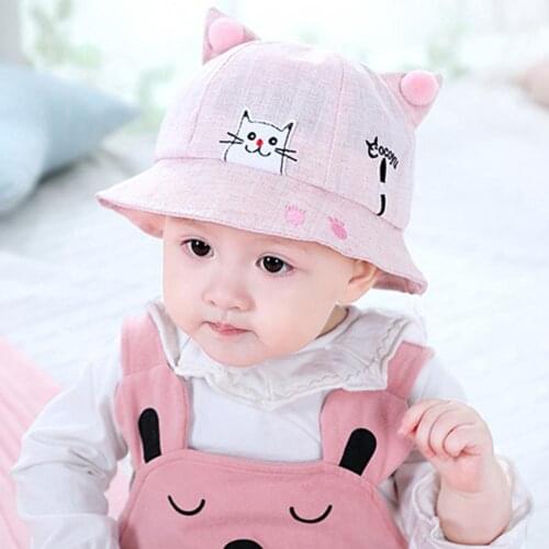 Unisex Infant Toddler Baby Cute Cats Paw Embroidery Pompom Ball Sun Shade Hat Cap Sun Shade Hats Hair Accessories baby Caps love
