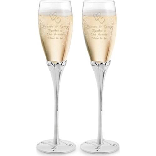 2PCS Personalized Glass Toasting Goblet Champagne Flutes Crystalline Wedding Anniversary Party Gift For Couples Bride Groom