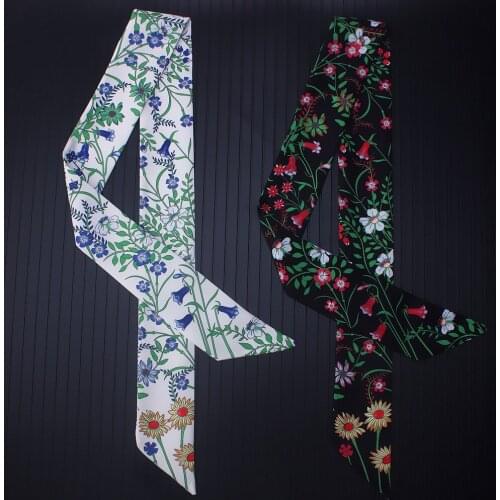 Floral Prined Bag Ribbons Small Twill Silk Scarf For Women Luxury Brand Design Foulard Women Tie Fashion Head Scarves For Ladies