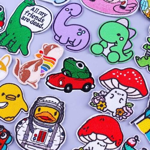 Cartoon Cat Embroidered Patches for Clothing Thermoadhesive Patches Animals Stickers Dinosaur Patch Iron on Patches for Clothes