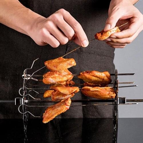 Outdoor Rotary Skewer Kebab Cage Stainless Steel Barbecue Grill with 10 Forks