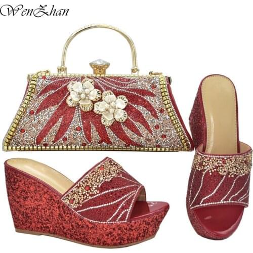 Latest Italian Women Shoes With Matching Bags Set African Womens Party Shoes and Bag With Wedegs Heels For Vacation d15-29