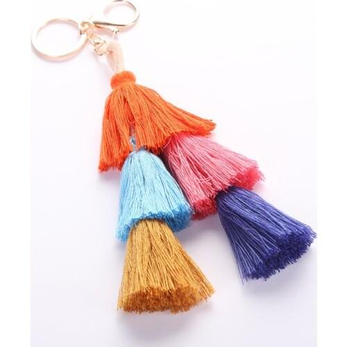 Handmade Women Colorful Boho Pom Pom Tassel Bag Charm Key Chain Fashion Jewerly