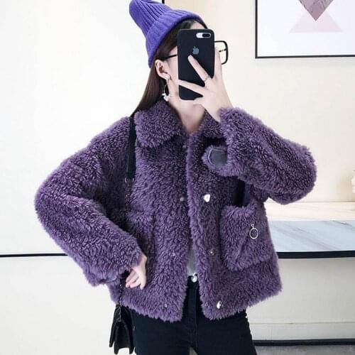 2021 Autumn Winter Women Sheep Sheared Outerwear Female Warm Thick Fur Short Jcket Lady Lambs Wool Turn Down Collar Coat K441