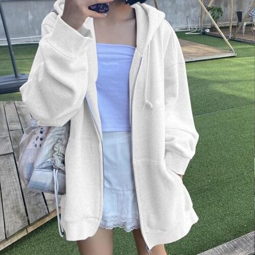 Spring Autumn New Fashion Women Long Sleeve Solid Hooded Sweatshirts Casual Oversize Loose Outwear Coat Pockets Overcoat Hoodies