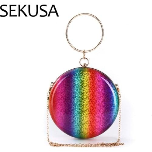 SEKUSA metal diamonds evening bags colorful bohemian style small day clutch for party dinner handbags purse
