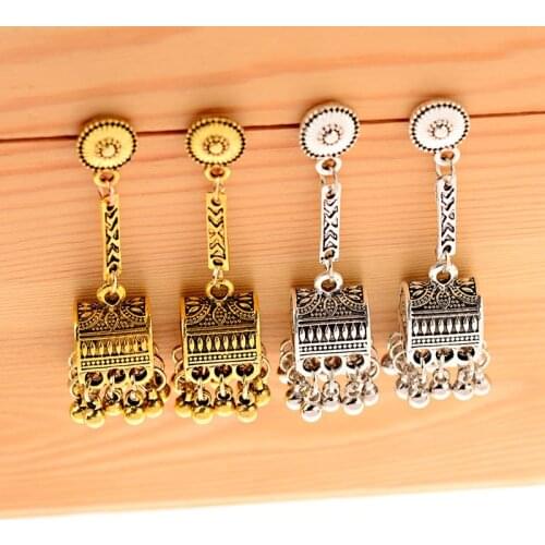 Ethnic Unique Indian Earrings Boho Tibetan Jewelry Women Gypsy Geometric Hippie Turkish Jhumka Long Carved Earrings Bijoux