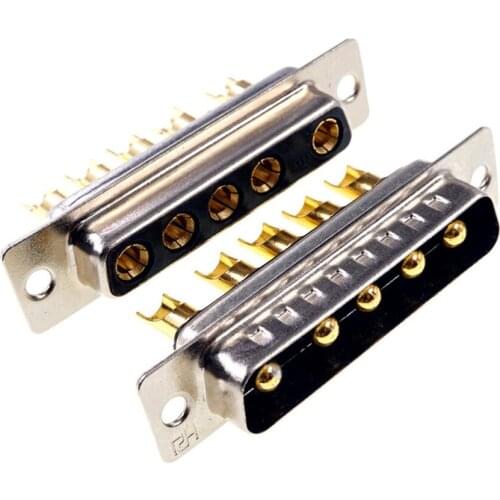 1 piece High Power 30A 5W5 D-Sub Connector Combo Male Female Plug Receptacle 5 Power Panel Mount Wire Solder Cup Machined Pin