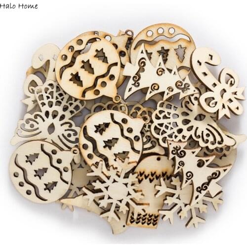 30pcs Christmas Theme Wooden Pendant Patch for Scrapbooking Embellishments Handmade Party Home Decor Accessories 25-40mm