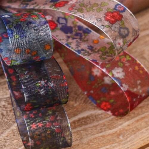 5yards 25mm/38mm Floral snow yarn Gauze Organza Ribbon for DIY Hair Accessories Gift Bouquet Packaging Apparel Material