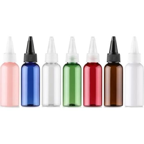50ML 48 pcs/lot Clear/White/Blue/Red/Pink/Brown/Green Empty Plastic Container PET Travel Bottle With Pointed Mouth Top Cap