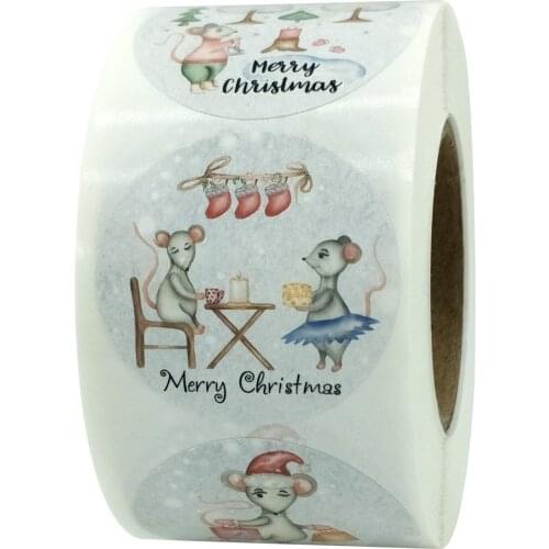 500pcs Merry Christmas Stickers Mouse Xmas Card Box Package Santa Thank You Label Sealing Stickers Wedding Decor Party Supplies