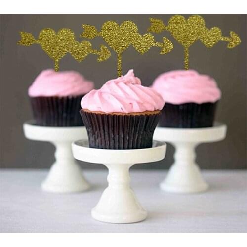 Glitter Cupcake Toppers love arrow with hearts Engagement, Bridal Shower, Bachelorette, Wedding food picks