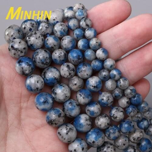 MINHIN 6/8/10mm Jasper Blue Biotite Natural Stone Beads Energy Healing Power Loose Beads For DIY Therapy Bracelet Jewelry Making