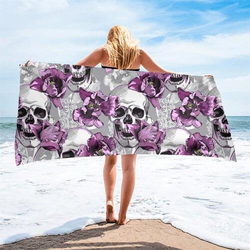 Microfiber Quick Dry Beach Towels Gothic Skull With Flower Print Soft Bath Shower Towels Travel Absorbing Swim Toalla Playa