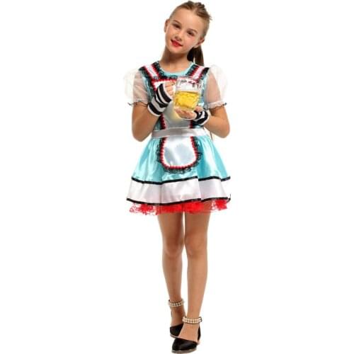 Kids Child Bavaria Oktoberfest Costume Dirndl for Girls German Beer Girl Cosplay Fancy Dress Halloween Costumes