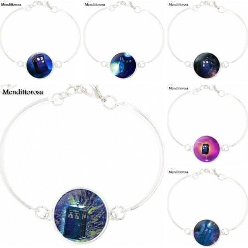 For Women Men Party Kids Jewelry With Silver Plated Glass Cabochon Bracelet Bangle Doctor Who Tardis
