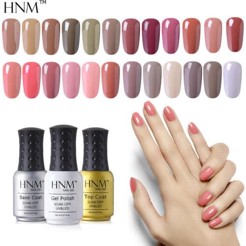 HNM Nude Colors Nail Gel Polish Semi Permanent Enamel Hybrid Varnish UV Gel Nail Polish Soak Off 8ML No Wipe Top Coat Base Coat