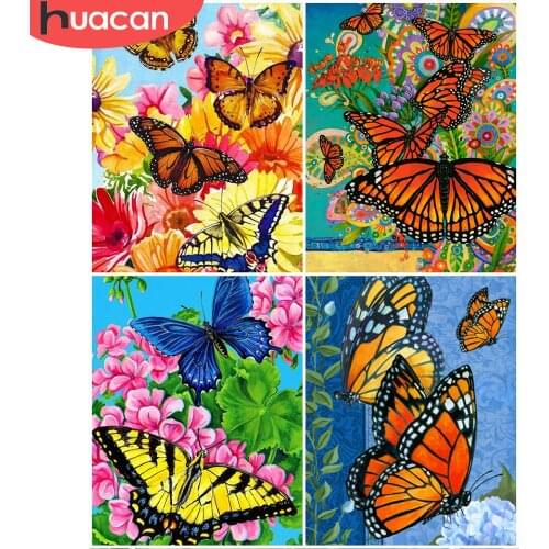 HUACAN Coloring By Number Butterfly Animal Kits For Adults Handpainted DIY Oil Painting By Number Flower On Canvas Home Decor