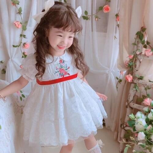 Spanish Baby Dresses Children Lolita Princess Clothing Infant Birthday Party White Embroidery Dress Toddler Girl Boutique Frocks