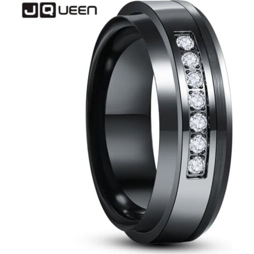 8mm Inlaid Zircon Lassa Middle Polished Black Tungsten Carbide Ring Mens Fashion Wedding Jewelry Best Gift