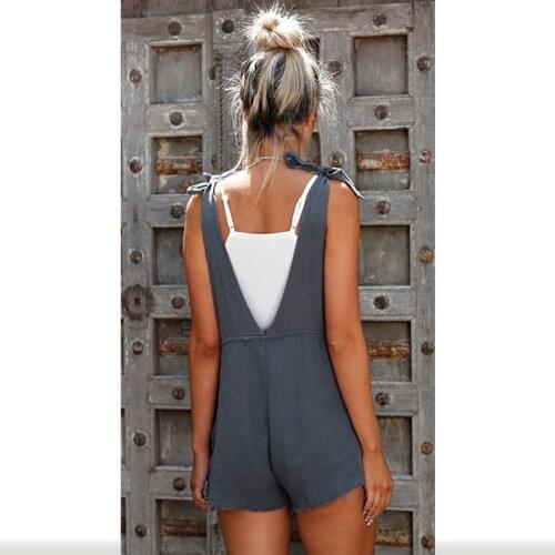 38# Cotton Linen Women Rompers Button Pocket Ladies Playsuits Sexy Backless Straps Tank Short Jumpsuits Summer Casual Jumpsuit