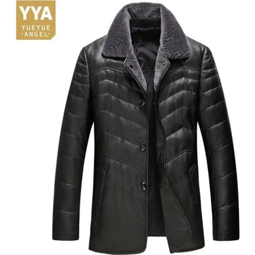 Winter Casual Thick Wool Collar Lapel Men Sheepskin Jackets High Quality Genuine Leather Medium Length Male Warm Coats Plus Size