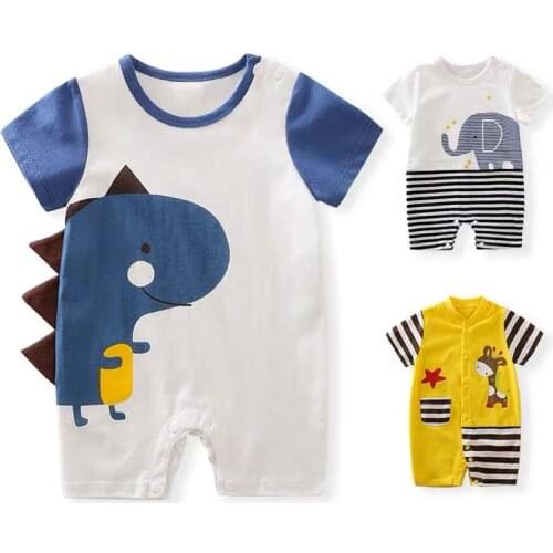 Summer Newborn Baby Unisex Rompers Pure Cotton Short Sleeve Cute Animal Kids Toddler Clothing For Boy Girl 0-2y Infants Outfits