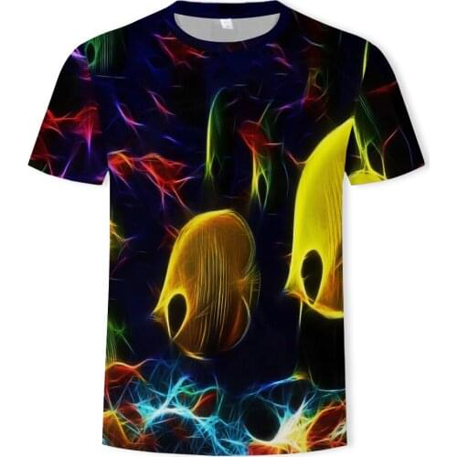 Summer fashion new mens childrens T-shirt colorful spot fish 3D printing casual short-sleeved shirt with good breathability