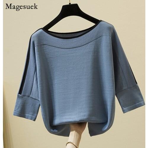 Summer Knitted T-shirt Fashion Women Tops Solid Ice Silk Pullover Short Sleeve Loose Thin Women Tee Casual Clothing Blusas 14425