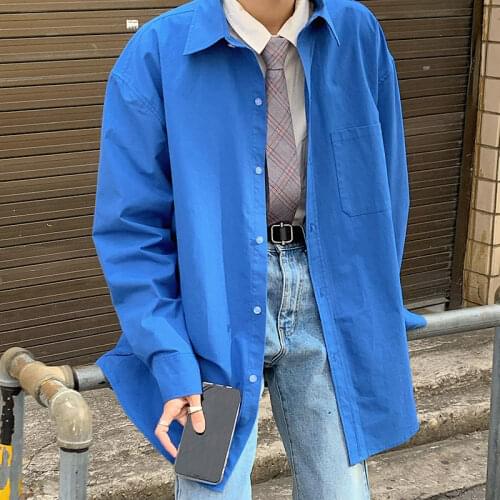 2021 Mens Candy Color Coats Couple Clothes Long Sleeve Shirts Camisa Masculina Streetwear Mens Fashion Lapel Collar Shirts