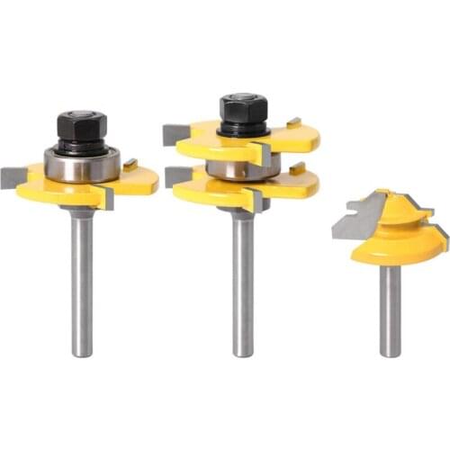3Pcs 1/4inch Shank Tongue & Groove Joint Assembly Router Bit 45 Degree Lock Miter Router Set Stock Wood Cutting Bit