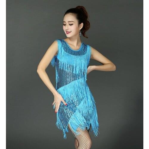 New Latin Dancing Dress Stage Clothing Costumes Adult Female Sequined Tassels Latin Dance Dress Lady Dancing Custome B-5611