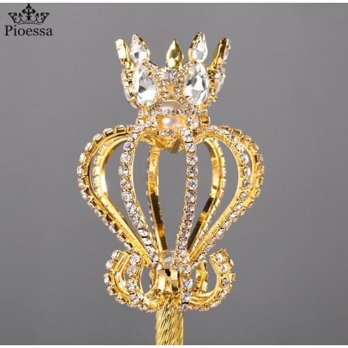 Pioessa New Gold and Silver Cosplay Magic Fairy Stick Wedding Ceremony Props KIng Crown Crystal Scepter