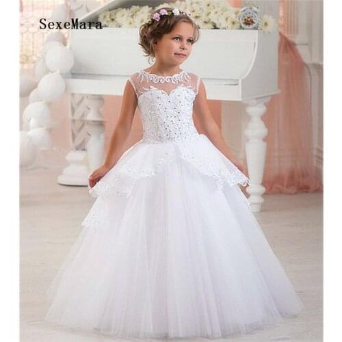 New Girls First Communion Dress Pageant Gown Beaded Lace White Ivory Flower Girl Dress Custom Made