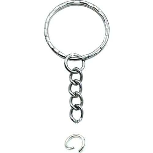 PARETO 1000pcs 25mm ripple split rings with 4 link chain nickel plated keychain bulk DIY accessories