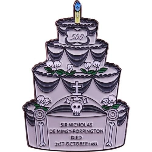 Death day cake brooch tombstone pin horror gothic art badge memorial gift