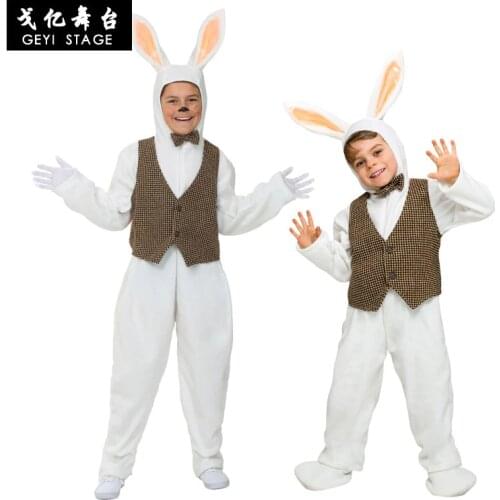 Easter Cosplay Bunny Costume Gentleman Little White Rabbit Halloween Costume Tie Vest Kid Boys Cute Rabbit Costume
