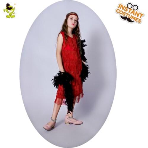 QLQ Girls Red Color Flapper Costume Role Play Halloween Party Child Tassel Dress Clothes Performance Red Flapper Costumes