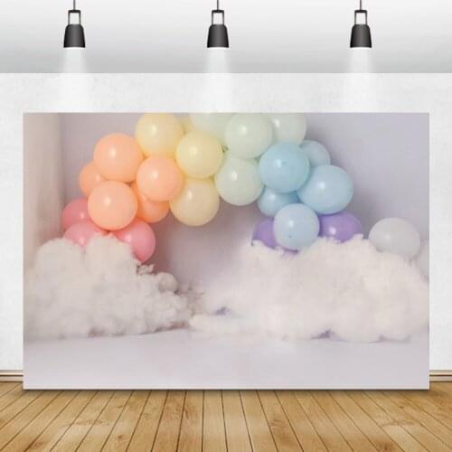 Happy 1st 2 3 5 Birthday Baby Shower Decro Party Balloons Cloud Rainbow Photozone Photophone Photo Backdrop Photo Background