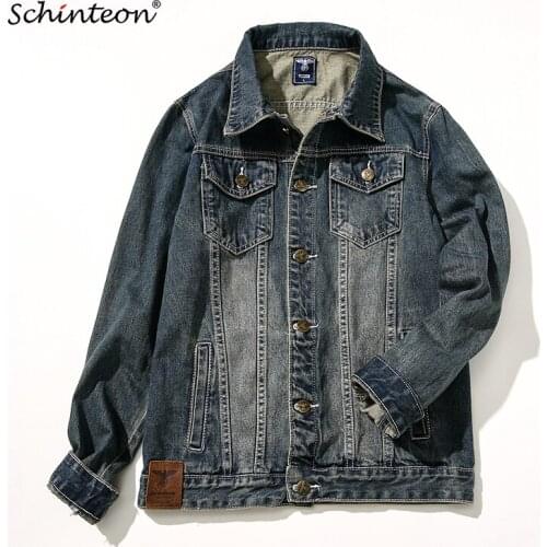 Schinteon Plus Size Autumn Men Denim Jacket Outwear Top Quality Fashion Loose Casual Jackets M-7XL Cowboy